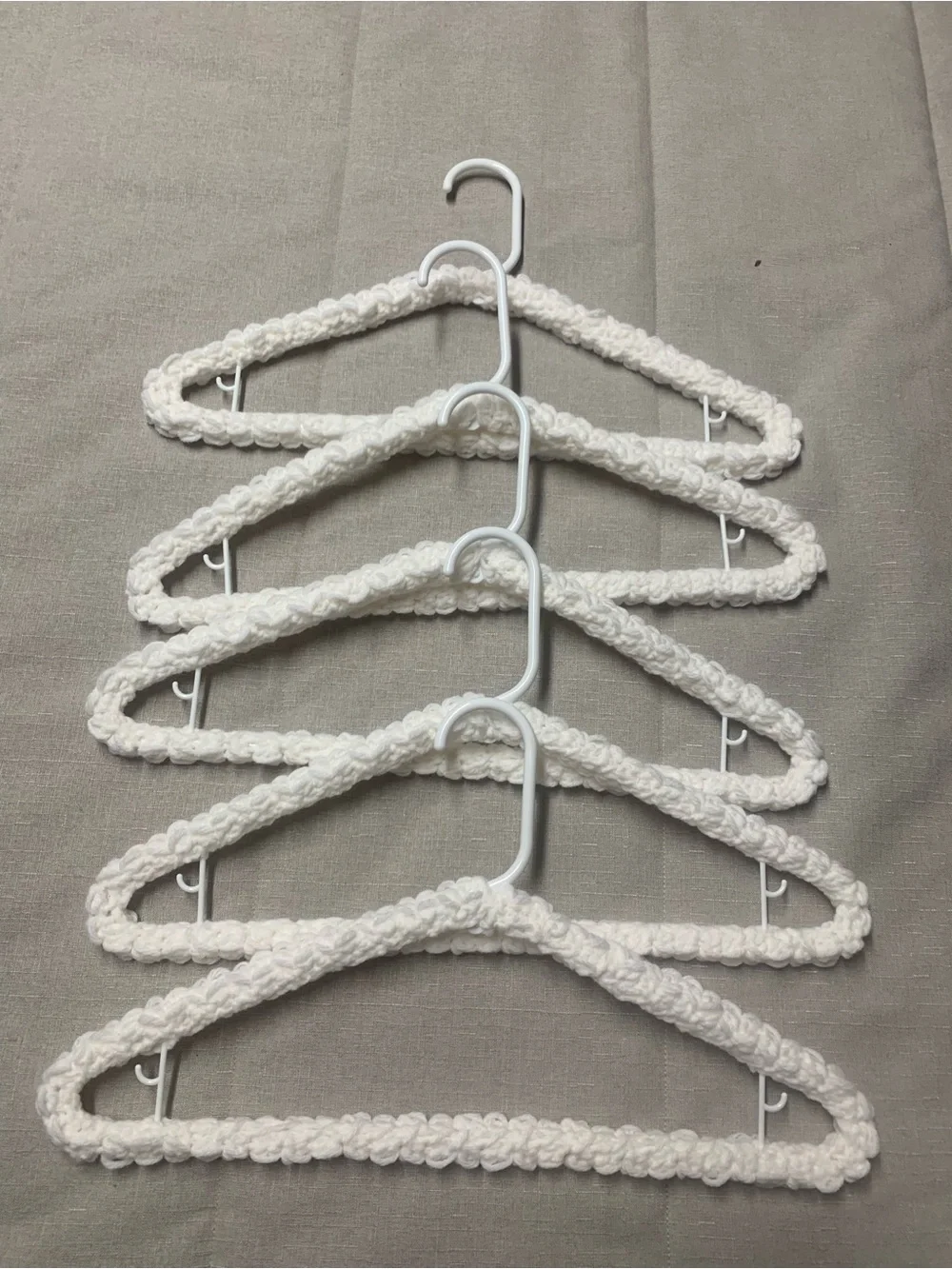 Hand Crafted White Crocheted Padded Closet Hangers - Set of 5